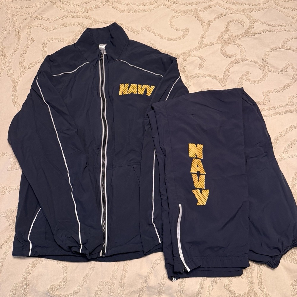 US NAVY PT Navy Uniform Track Suit Size Small/Regular Reflective Top & Bottoms